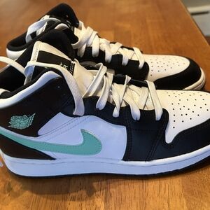 Jordan Black and White KIDS Sneakers with Teal Highlights. BRAND NEW